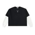 139 Koifish Layered Contrast Sleeve Cotton T-Shirt