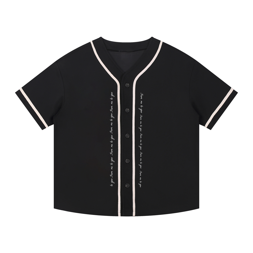 From me to you Pattern Contrast Piped Button-Up Jersey