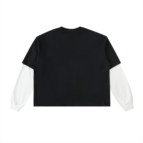 139 Koifish Layered Contrast Sleeve Cotton T-Shirt