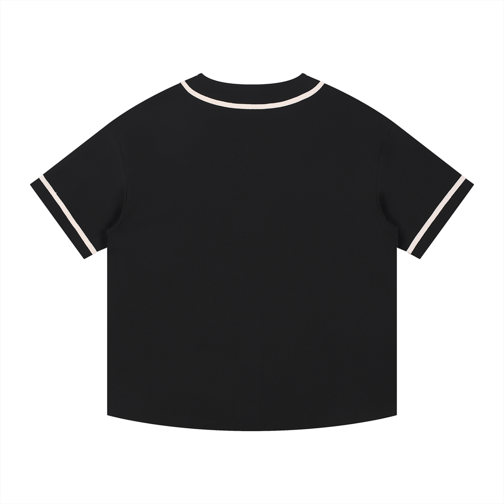 From me to you Pattern Contrast Piped Button-Up Jersey