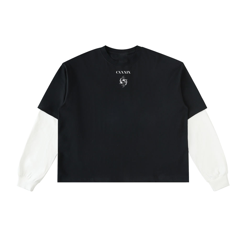 139 Koifish Layered Contrast Sleeve Cotton T-Shirt