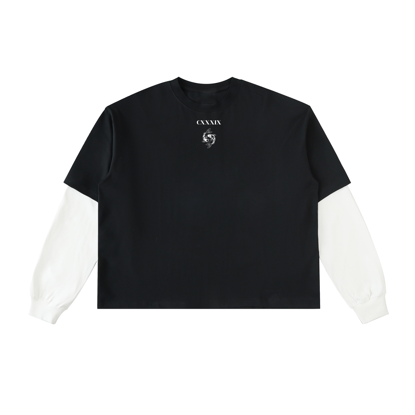 139 Koifish Layered Contrast Sleeve Cotton T-Shirt