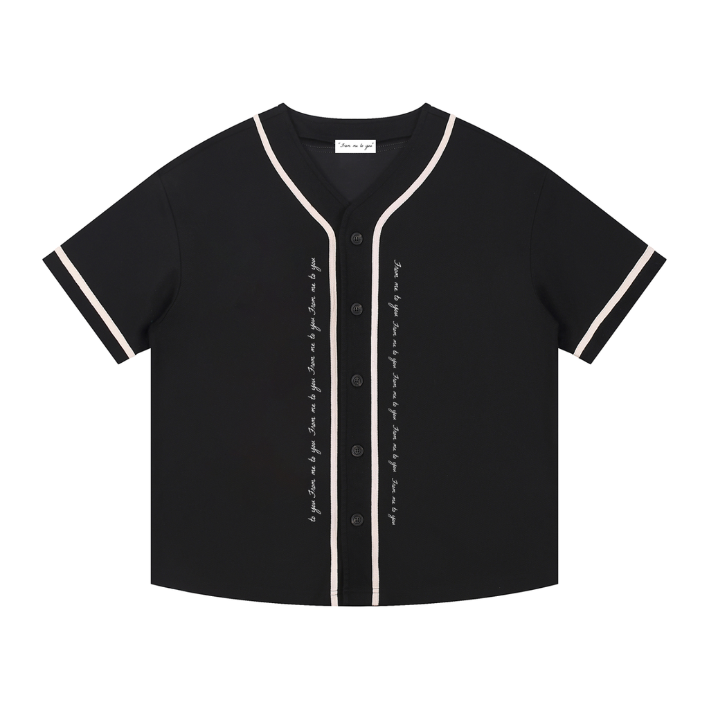 From me to you Pattern Contrast Piped Button-Up Jersey